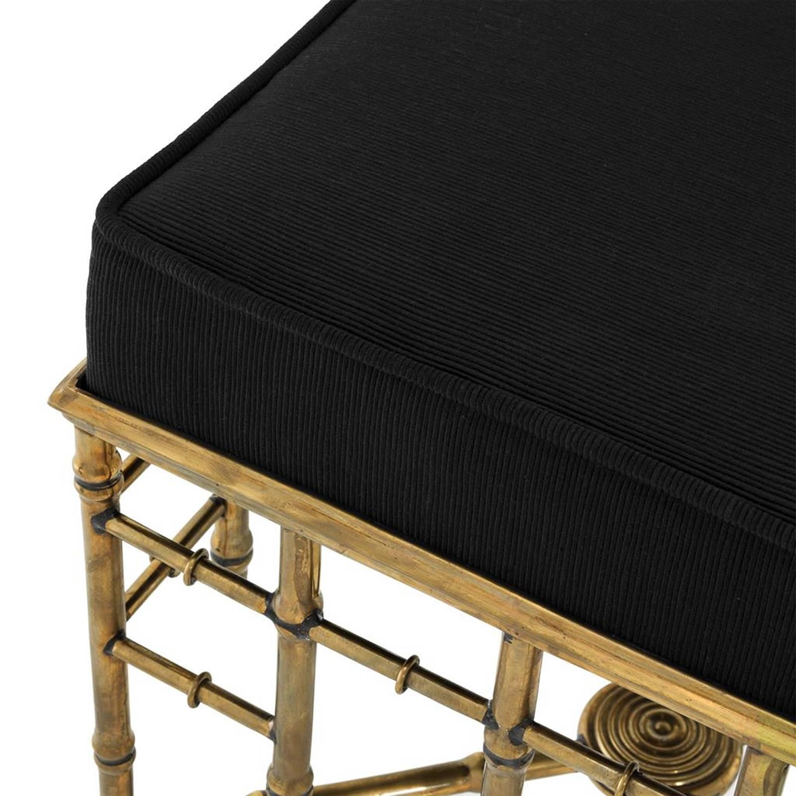 Contemporary Reed Square in Vintage Brass Finish and Black Velvet Seat