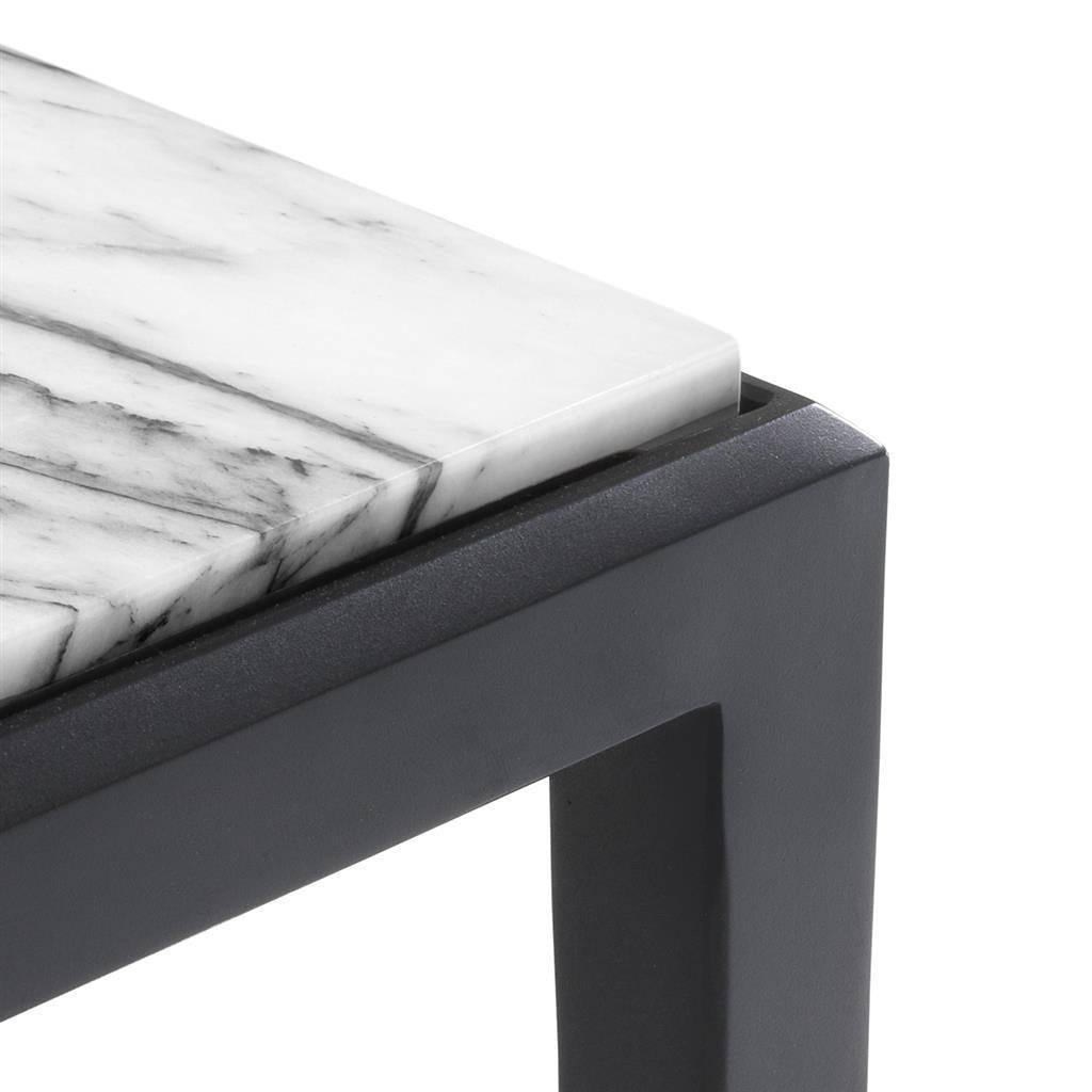 Contemporary Leggy Coffee Table in Bronze Finish with White or Brown Marble Top