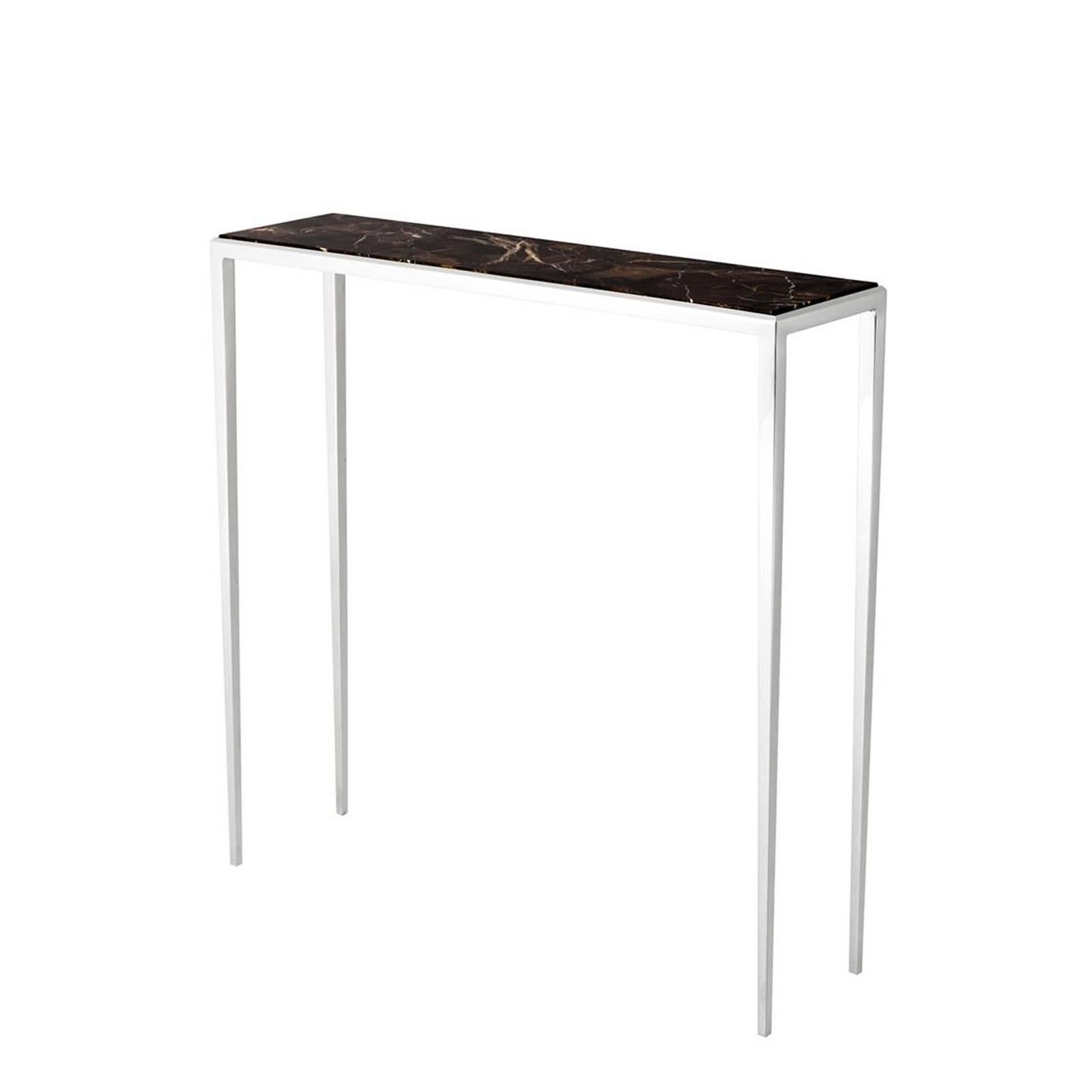 Leggy Console Table in Bronze Finish with White or Brown Marble Top 1