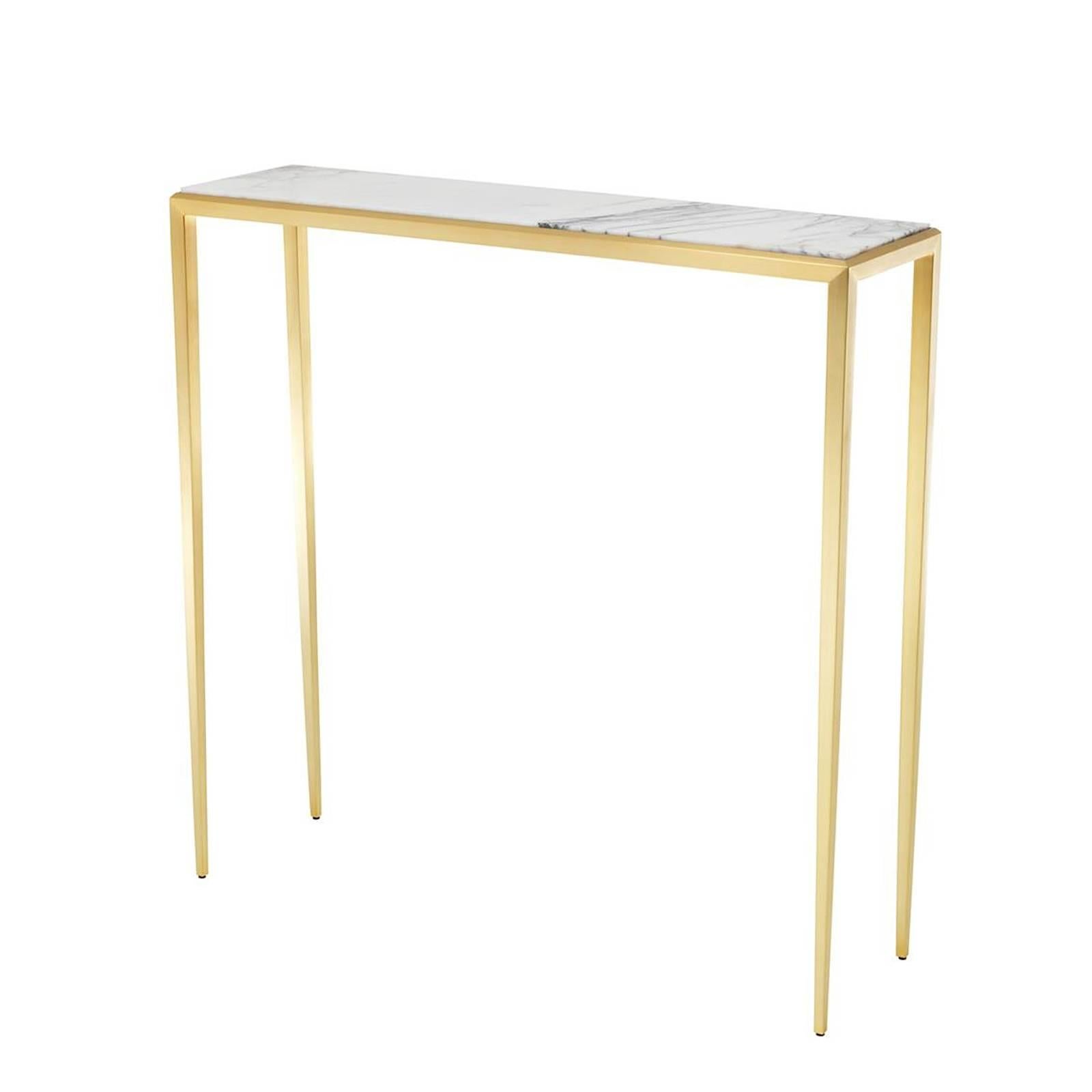 Contemporary Leggy Console Table in Bronze Finish with White or Brown Marble Top