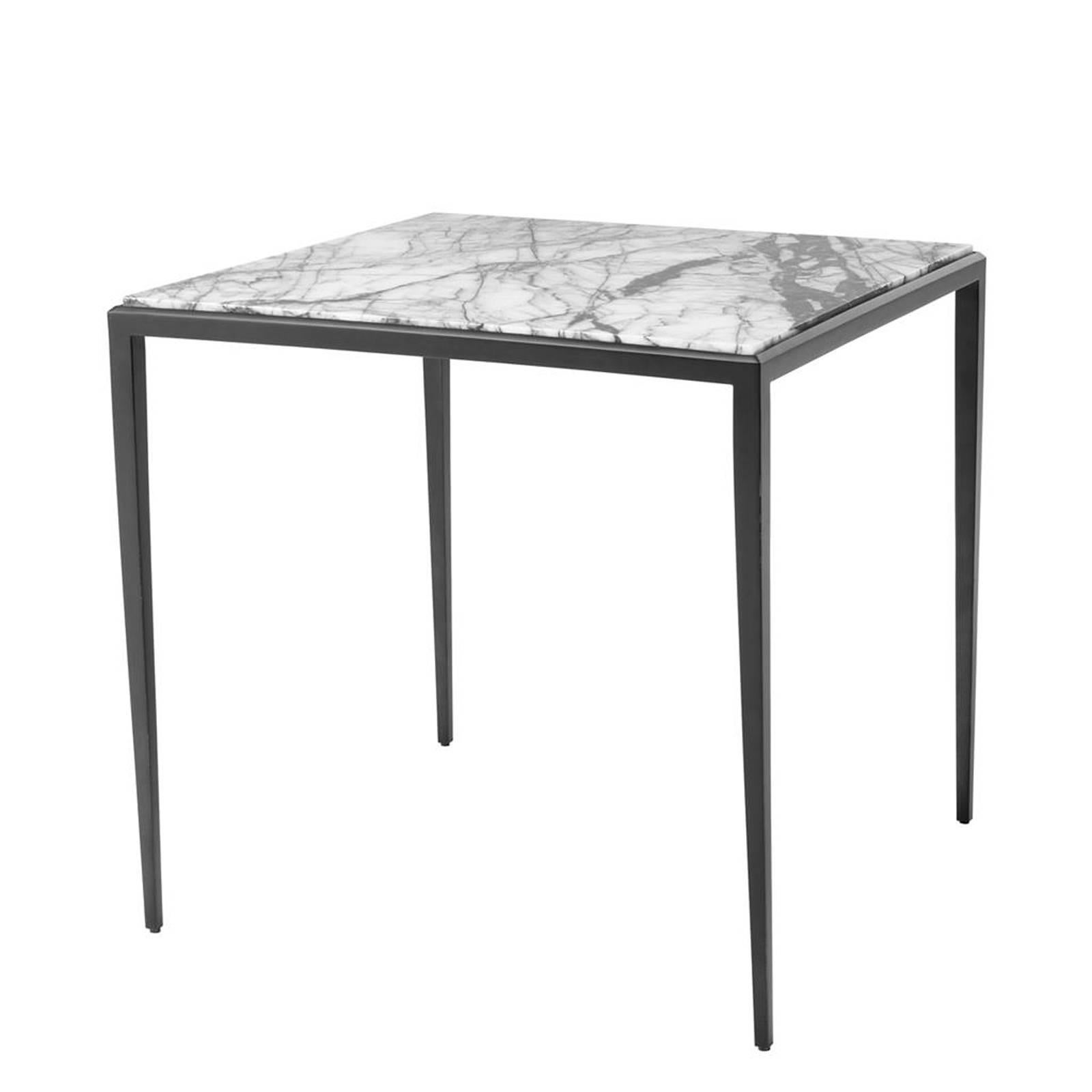 Leggy Square Side Table in Bronze Finish with White or Brown Marble Top