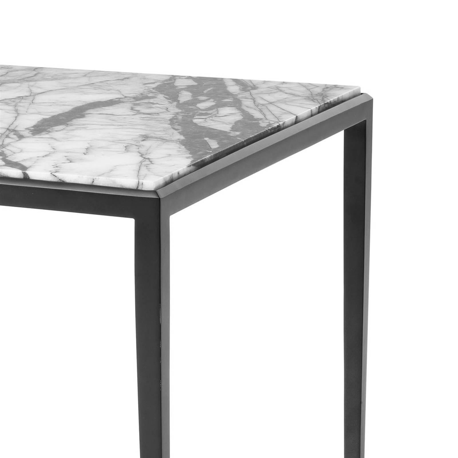 Indonesian Leggy Square Side Table in Bronze Finish with White or Brown Marble Top