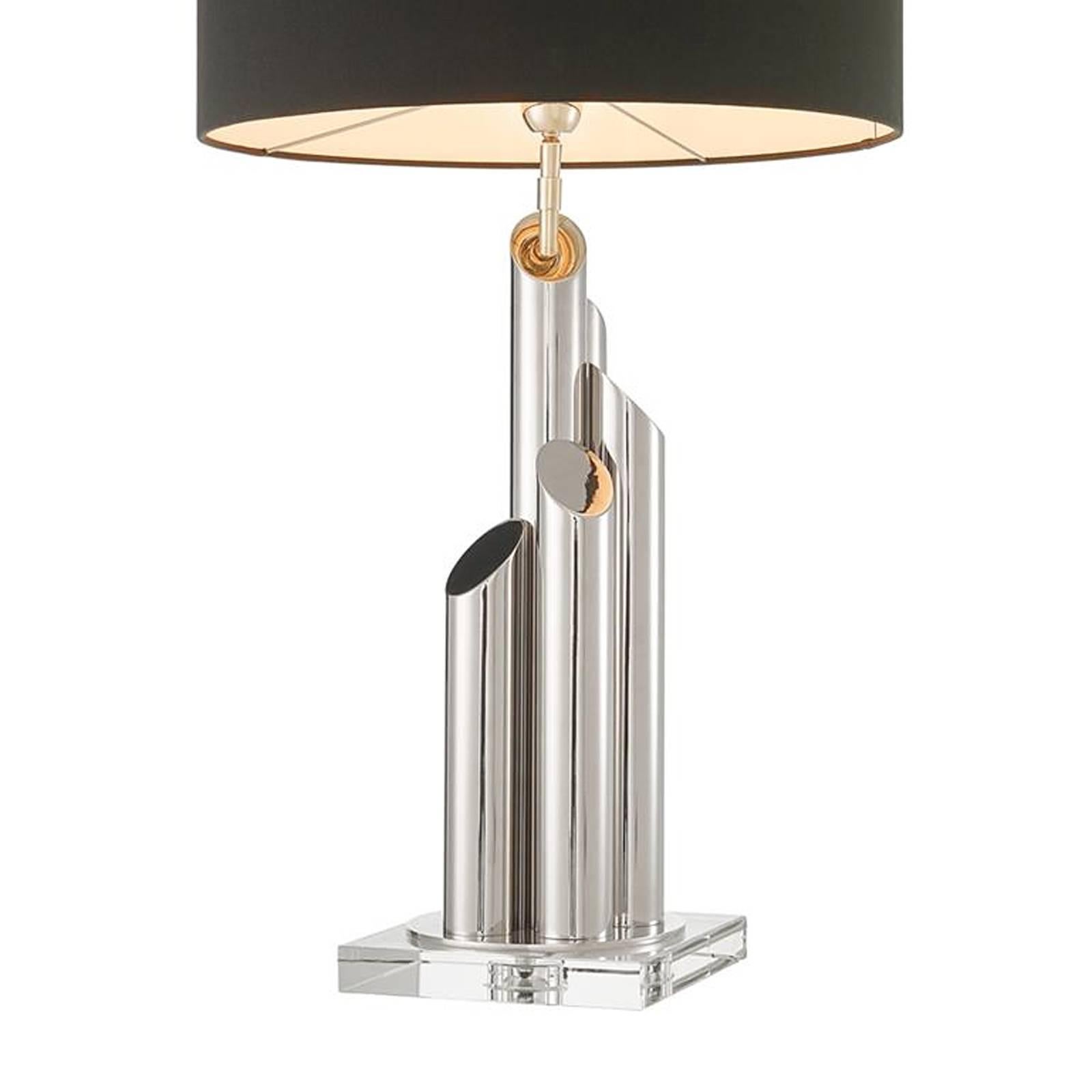 Glazed Tubes Nickel Table Lamp in Nickel Finish on Crystal Glass Base