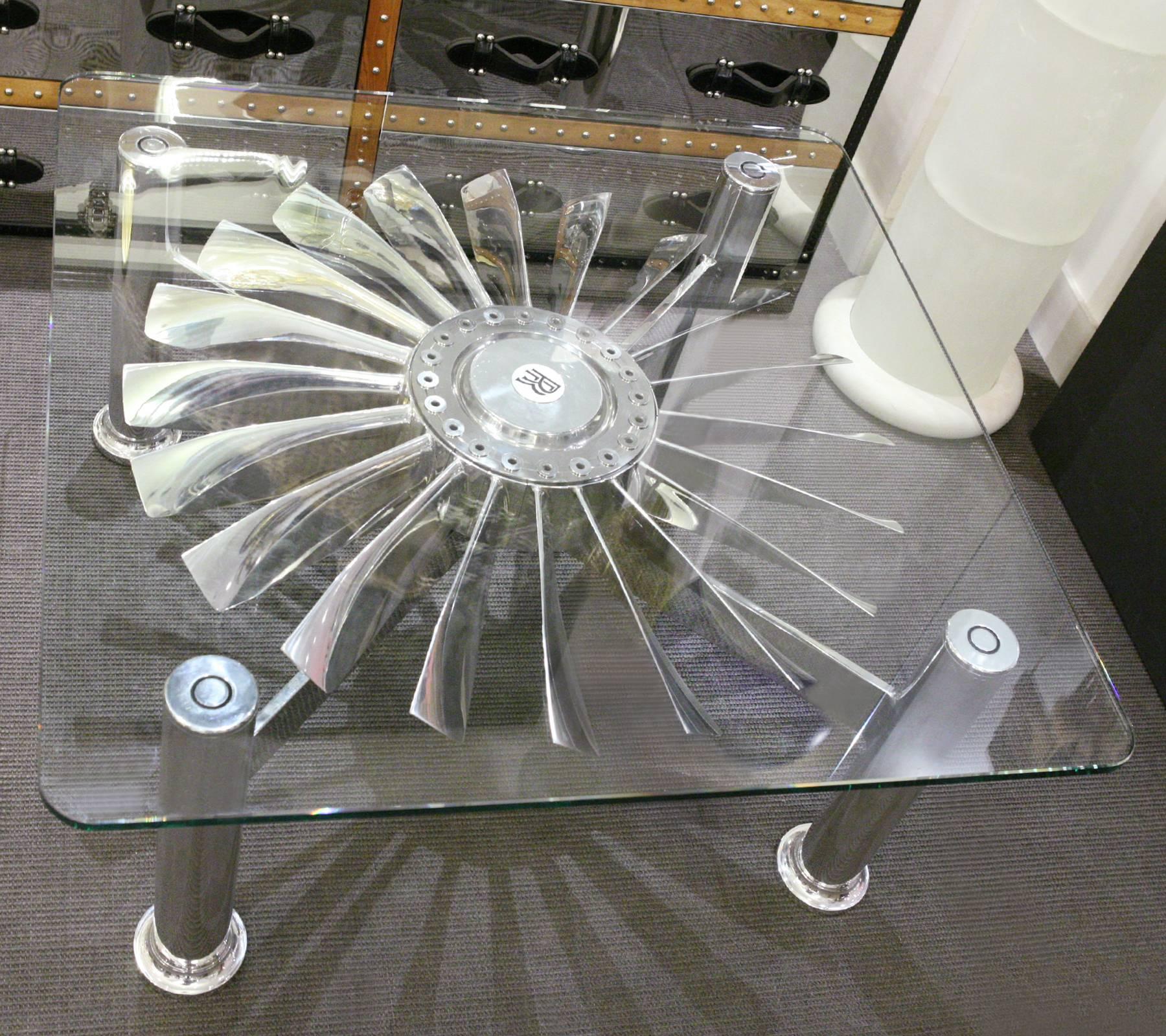 Coffee Table Spey manufactured and designed by Rolls-Royce. 
A low-bypass engine turbofan by Rolls-Royce. Used during 40 years
for civil airline jet. The Spey was used for military engines too, designed
engine RB168 for the McDonnell Douglas F-4