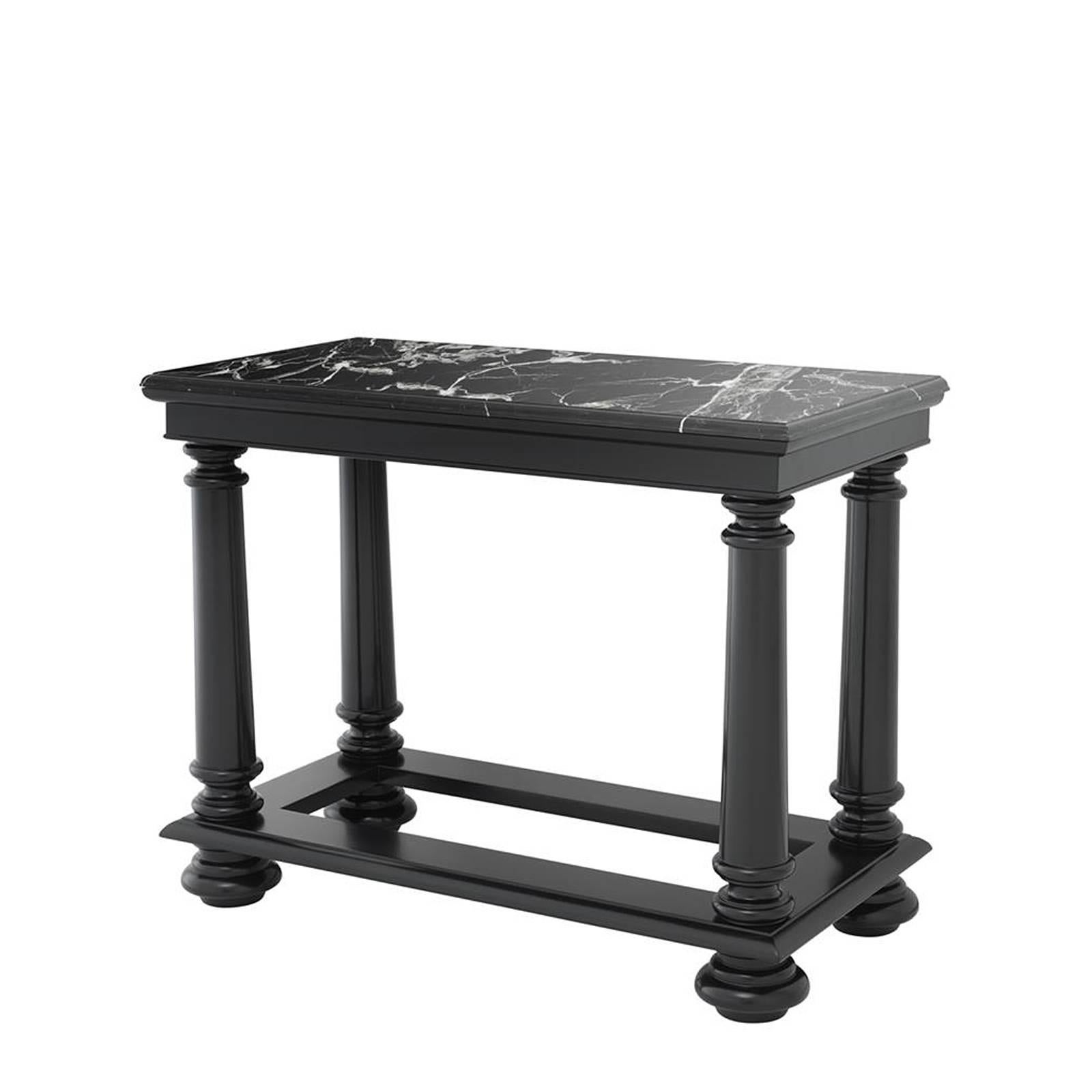 Blackened Harth Medium Console Table in Solid Mahogany Wood with Marble Top