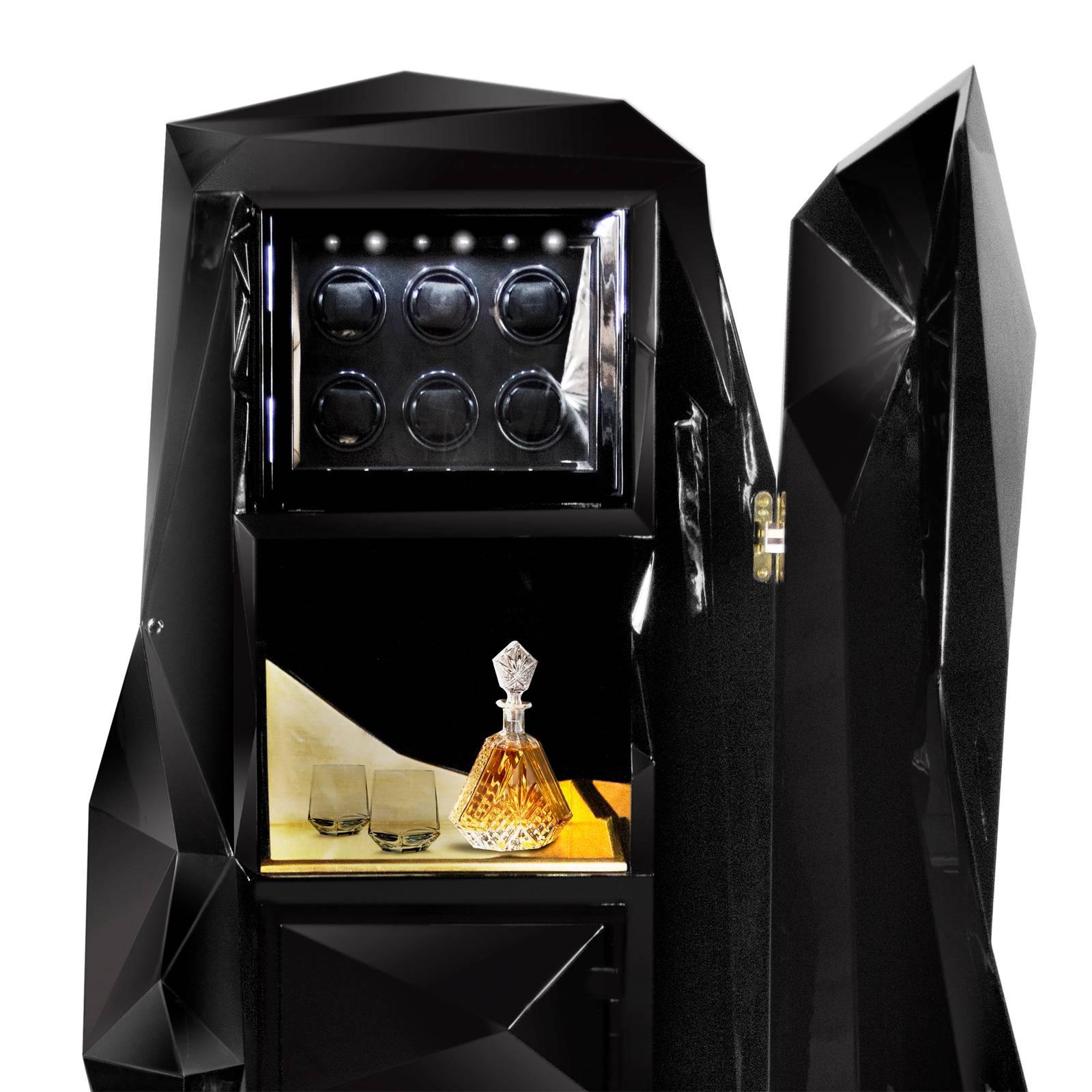 Hand-Crafted Fortnox Safe in Black Lacquered Wood High Gloss Finish and Gold Leaf For Sale