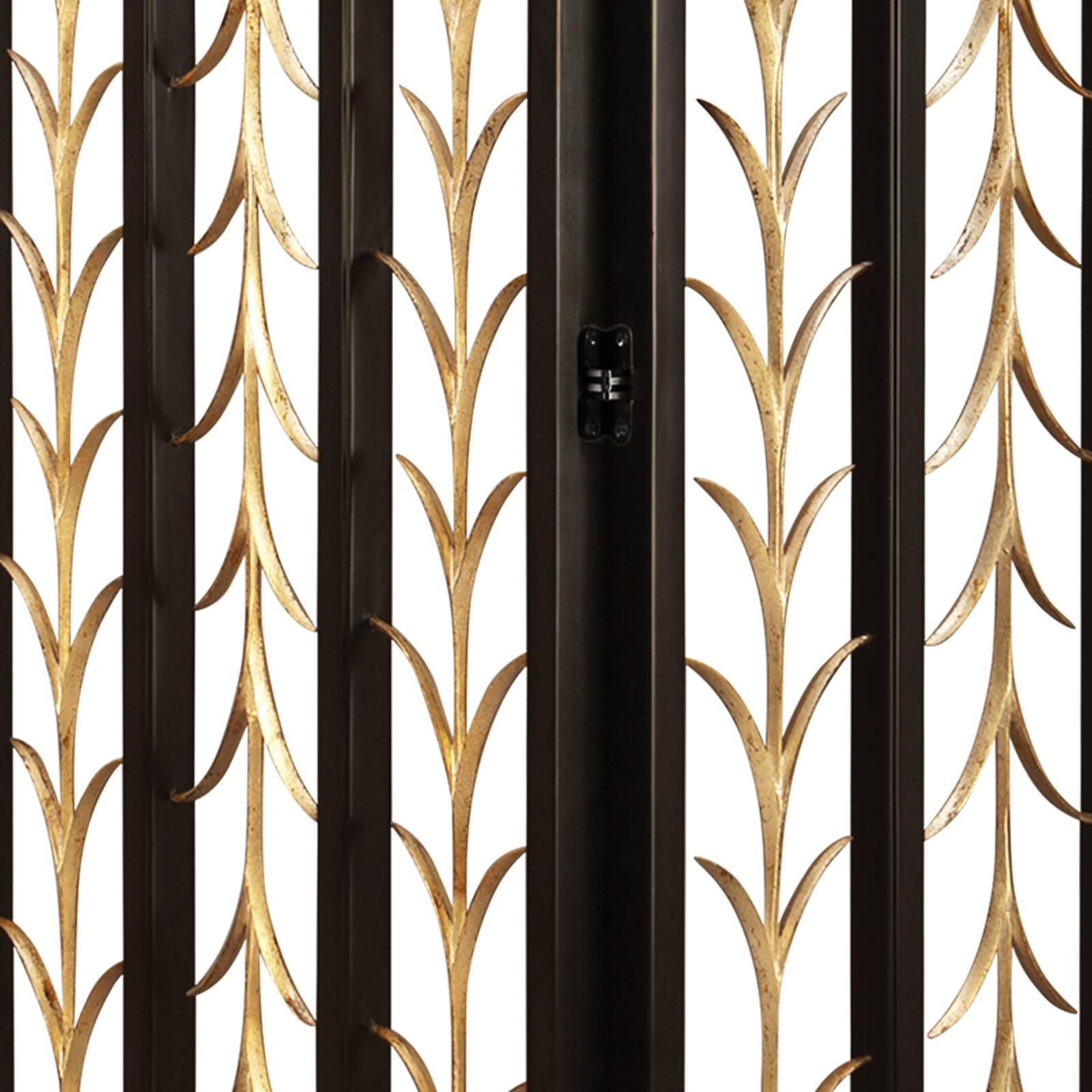 XXIe siècle et contemporain Paravent en forme de plumes en fer satiné noir forgé avec finition en argent doré en vente