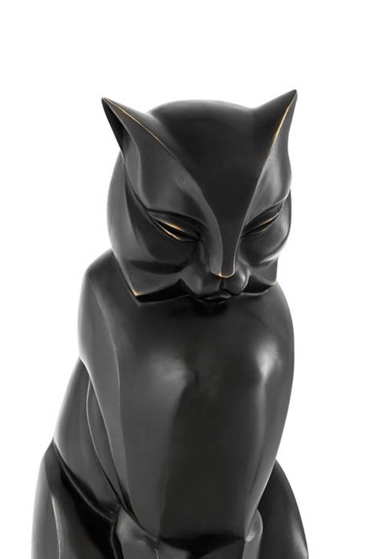 Cat Sculpture in Bronze Patina Style Art Deco For Sale at 1stdibs