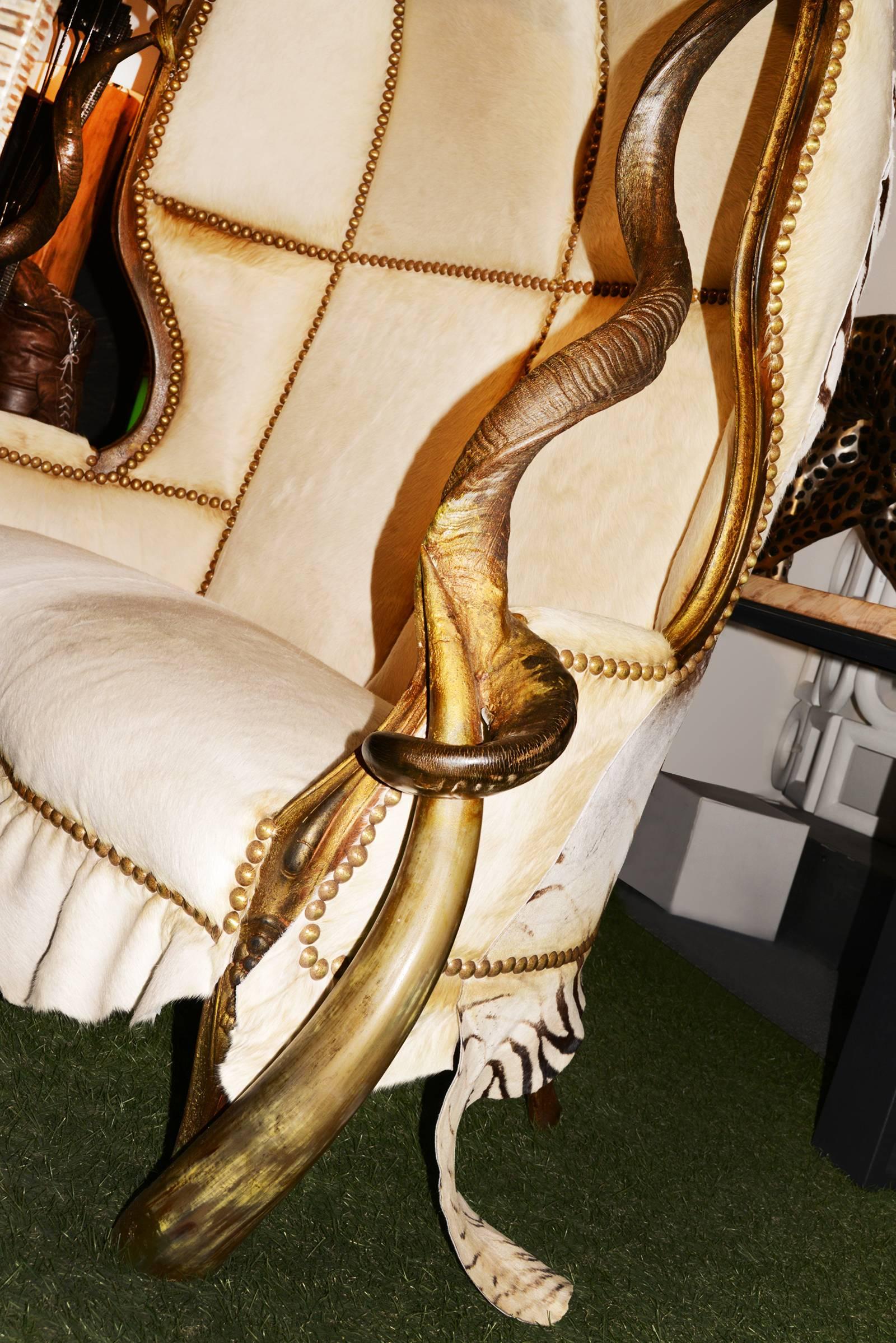 French Grand Zebra Two-Seat Sofa with Zebra Skin and Real Horns