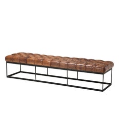Baileys Bench with Genuine Brown Leather Seat