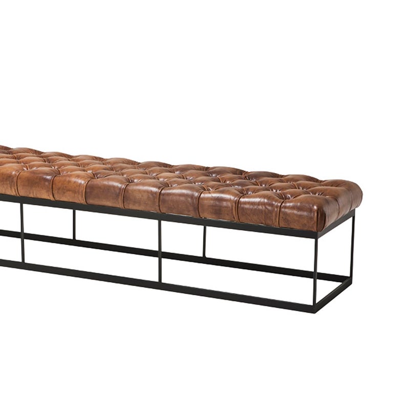 Baileys Bench with Genuine Brown Leather Seat For Sale at 1stDibs