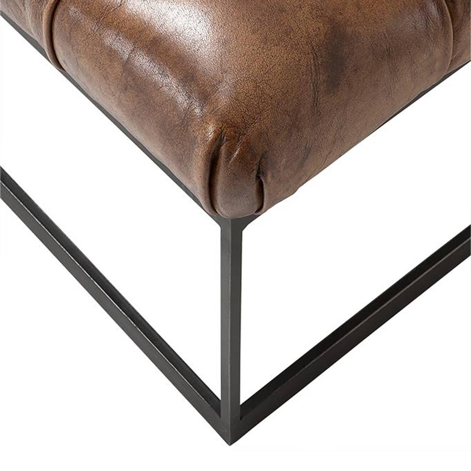 Contemporary Baileys Bench with Genuine Brown Leather Seat