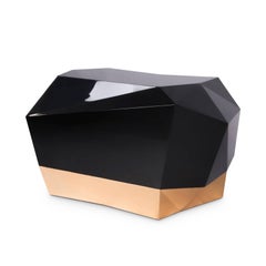 Fortnox Nightstand Black Lacquered and Glossy Varnish and Gold Leaf