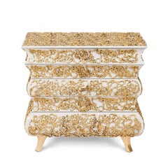 Vinci Nightstand in Wood and Brass and Gold Leaf