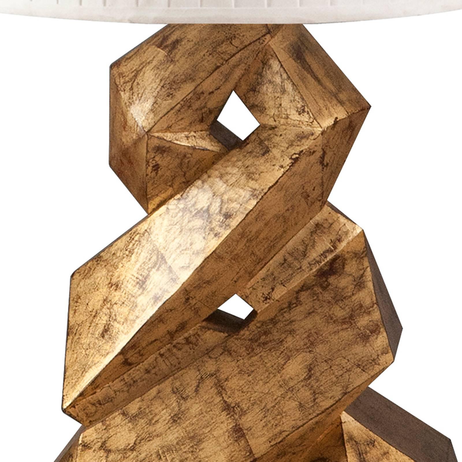 Contemporary Artemus Table Lamp with Hand-Carved Solid Wood Base For Sale