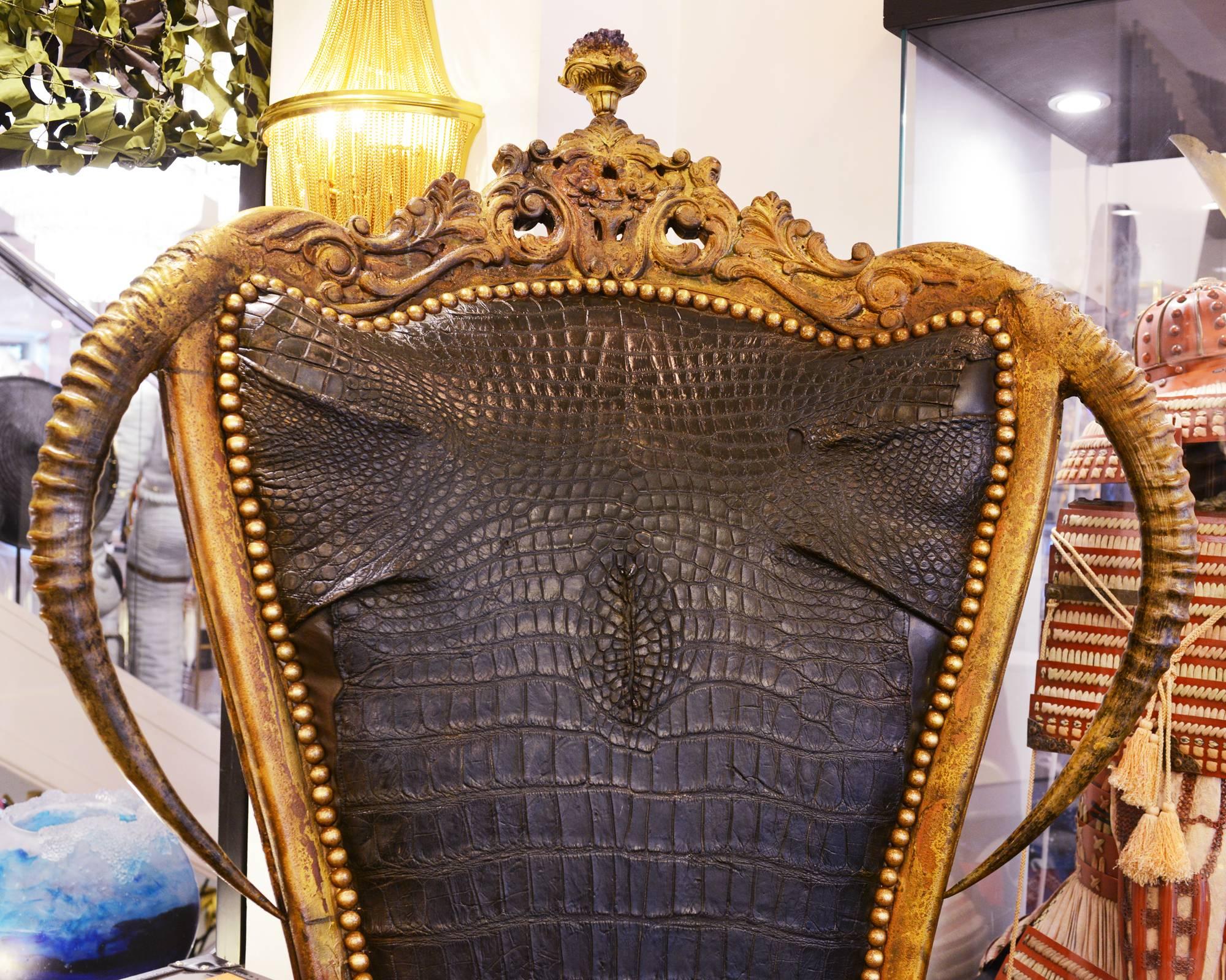 Croco Black King Armchair In Excellent Condition In Paris, FR