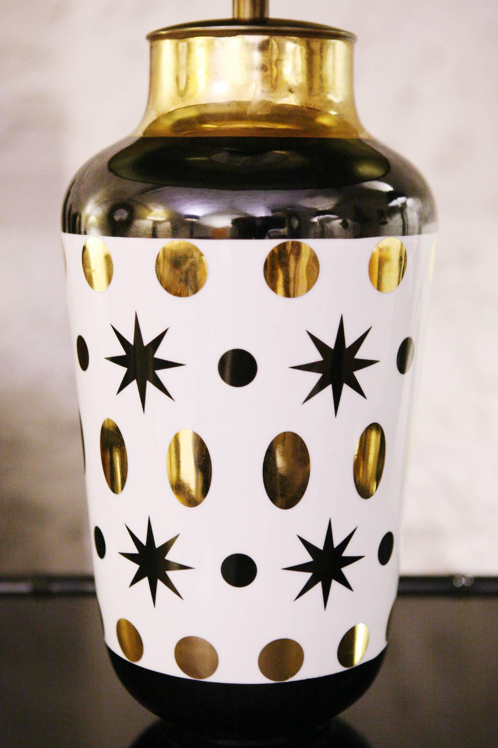 French Black Stars Table Lamp in Porcelain For Sale