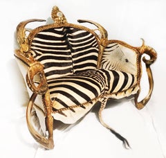 Zebra and Horns Double Sofa with Real Burchell Zebra Skin
