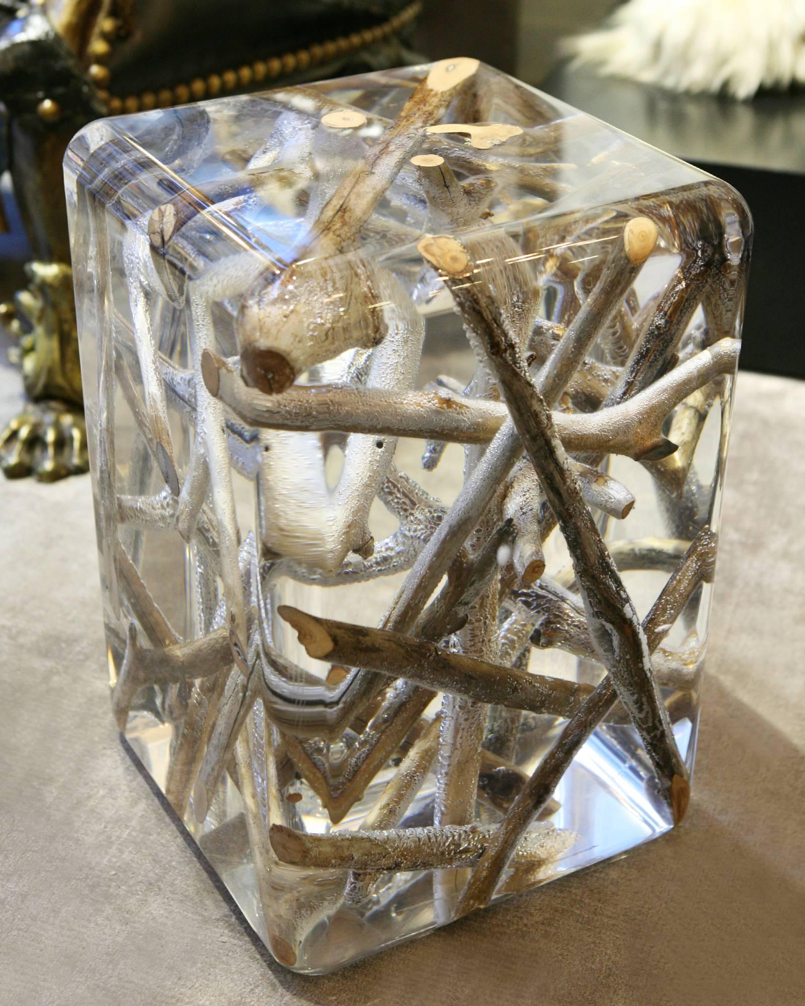 Contemporary Kisimi Clear Branches A Side Table with Acrylic Glass and Driftwood