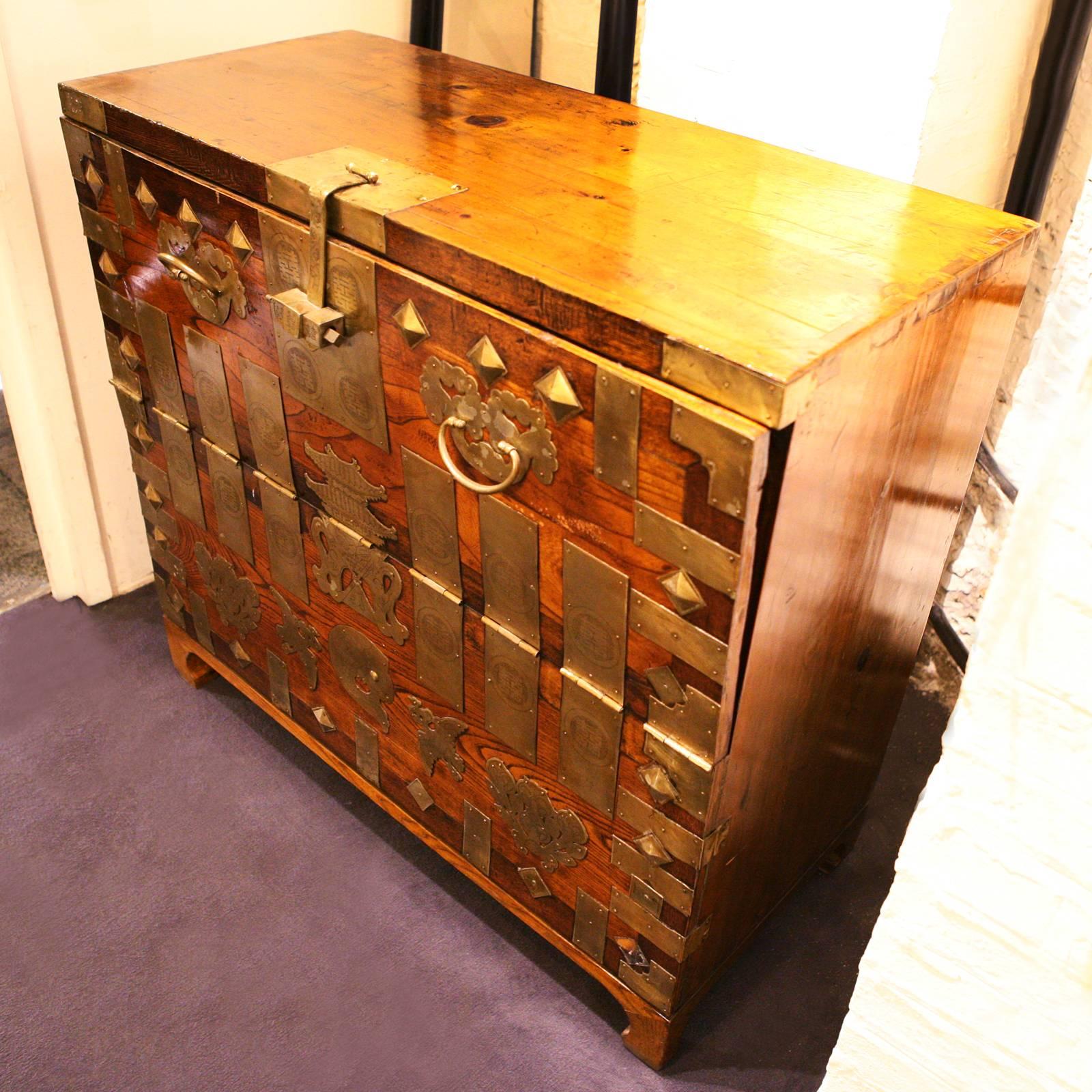 Thai Kimonos Chest in Solid Elm and Brass