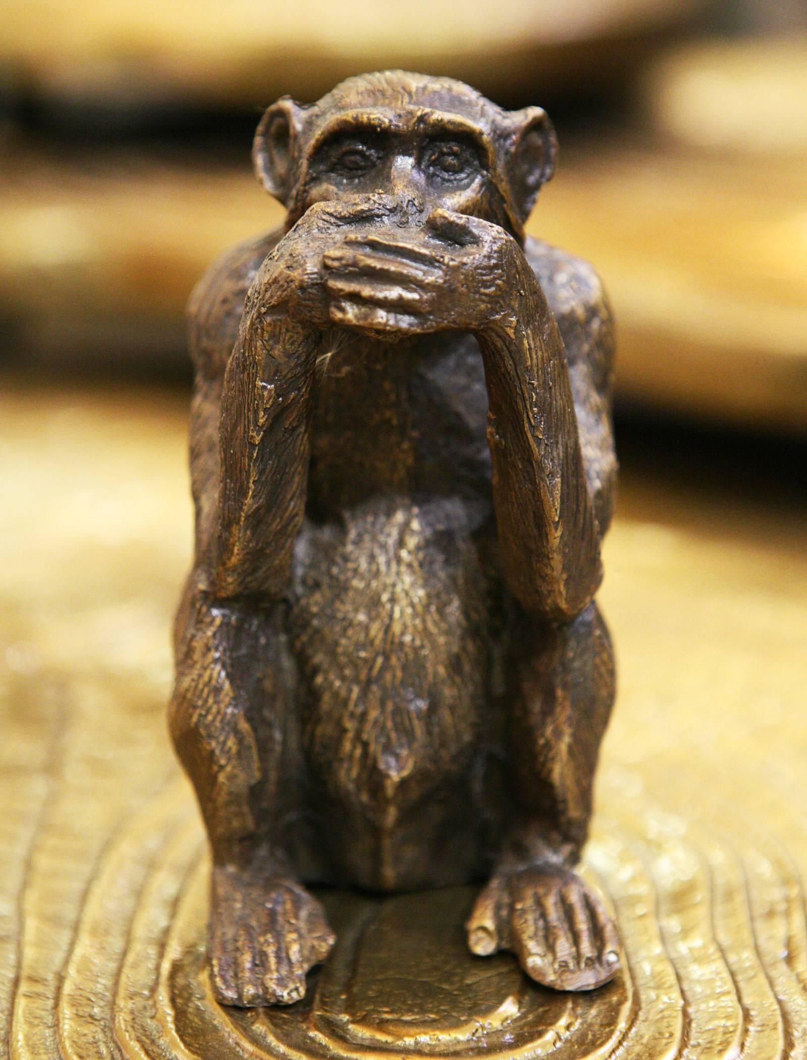 Hand-Carved Set of Three Monkeys in Solid Bronze