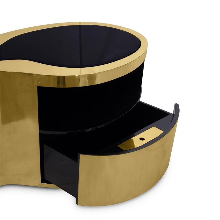 Contemporary Curvy Nightstand or Side Table in Brass Finish For Sale