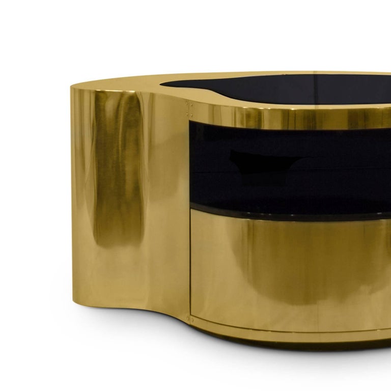 Blackened Curvy Nightstand or Side Table in Brass Finish For Sale