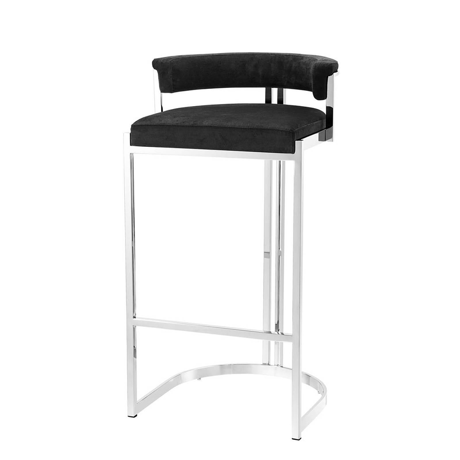 Hand-Crafted Kant L Bar Stool with Black Velvet Fabric
