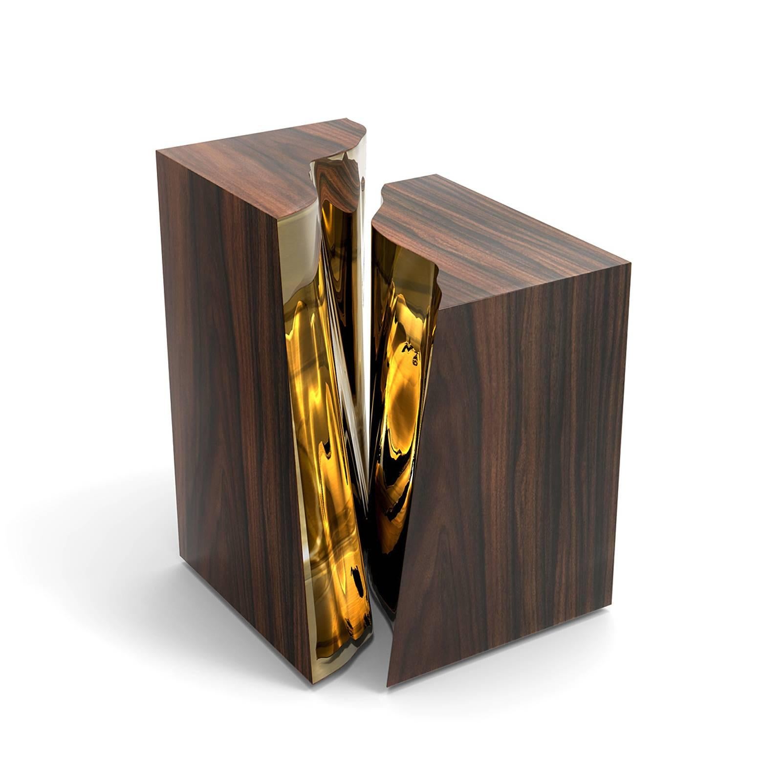 Contemporary Paradise Side Table in Coated polished stainless steel and Polished Brass For Sale