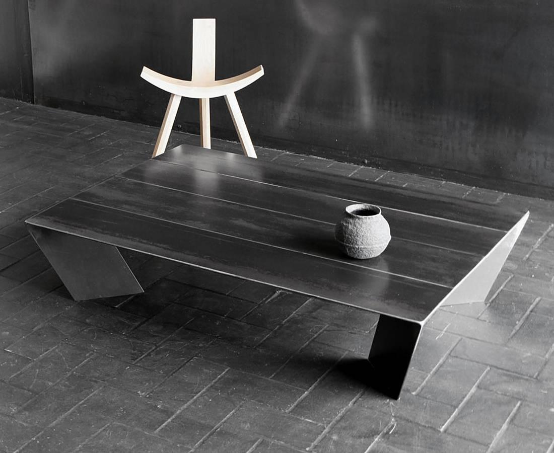 French Raw Dark Steel Coffee Table For Sale