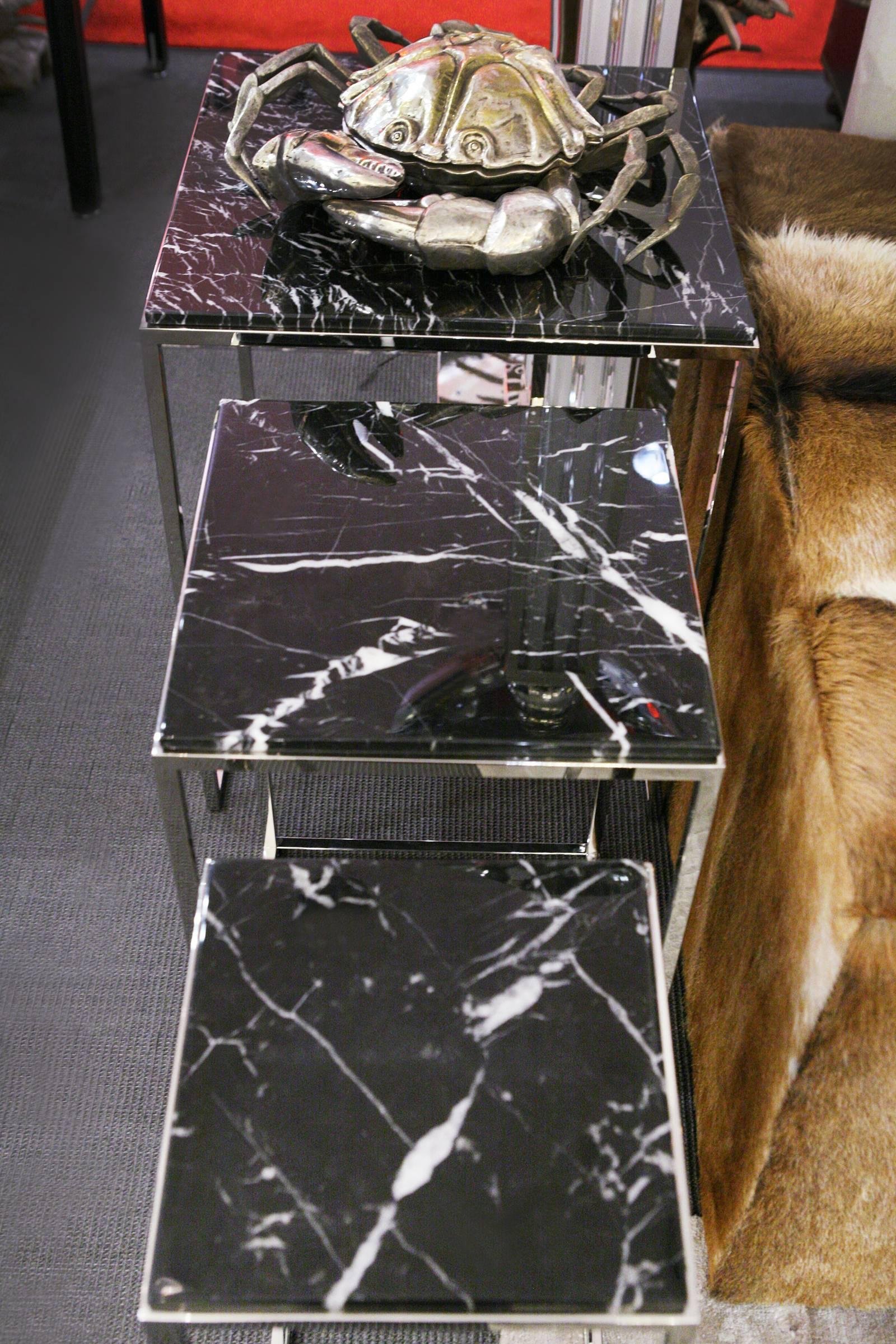 Trinita Side Table Set of Three with Black Marble Top In Excellent Condition In Paris, FR