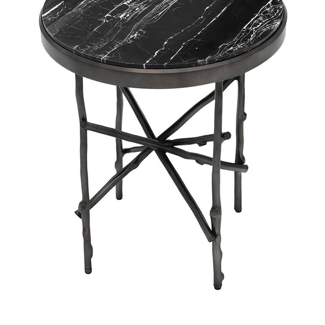 Blackened Black Branches Side Table with Black Marble Top For Sale