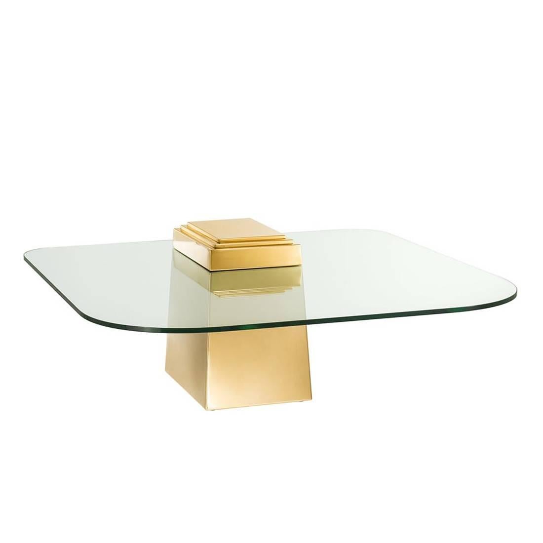 Coffee table Colisé with structure in polished stainless
steel in gold finish. With strong clear glass top.
Also available in polished stainless steel chrome finish.

 