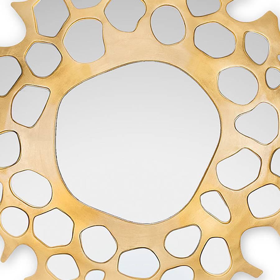 Hand-Carved Gold Pearl Mirror with Gold Leaf For Sale