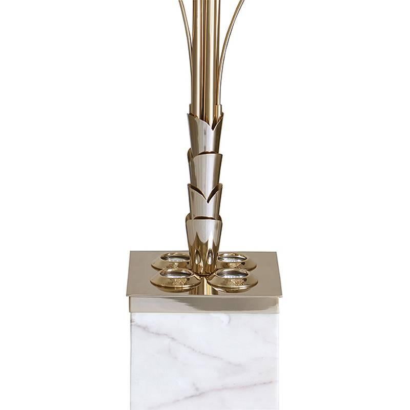 Portuguese Palms Tropical Floor Lamp Gold Plated and White Marble For Sale