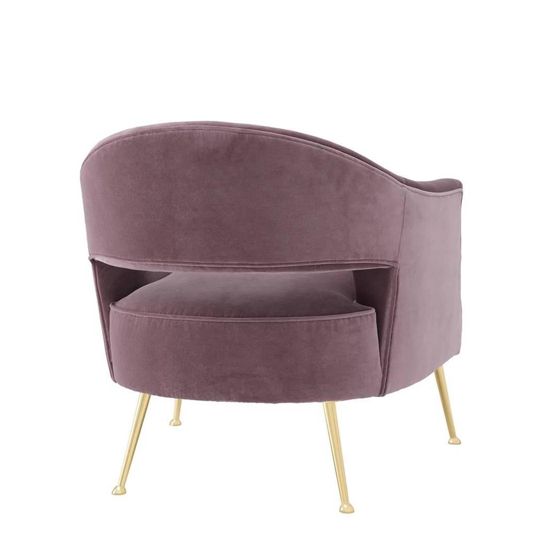 Chinese Parma Armchair in Purple Velvet Fabric