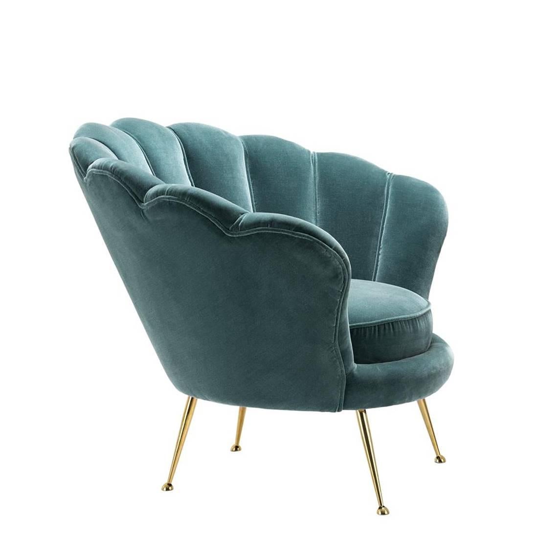 Contemporary Shell Armchair in Red or Deep Turquoise or Black or Light Green Velvet
