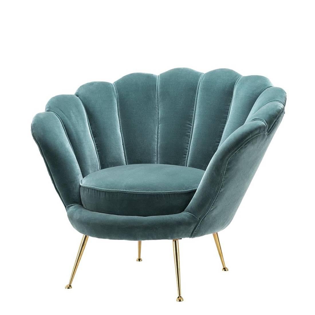 Shell Armchair in Red or Deep Turquoise or Black or Light Green Velvet In Excellent Condition In Paris, FR