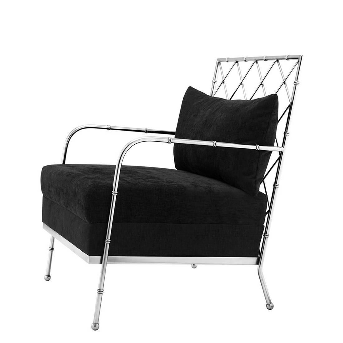 Tropic Armchair with black velvet fabric in Brass or Nickel Finish 2