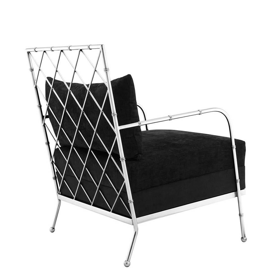 Tropic Armchair with black velvet fabric in Brass or Nickel Finish 3