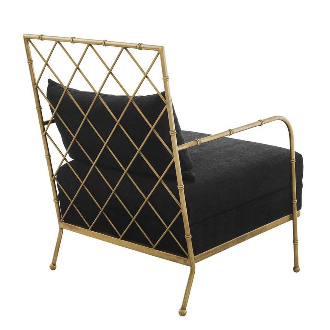 Hand-Crafted Tropic Armchair with black velvet fabric in Brass or Nickel Finish