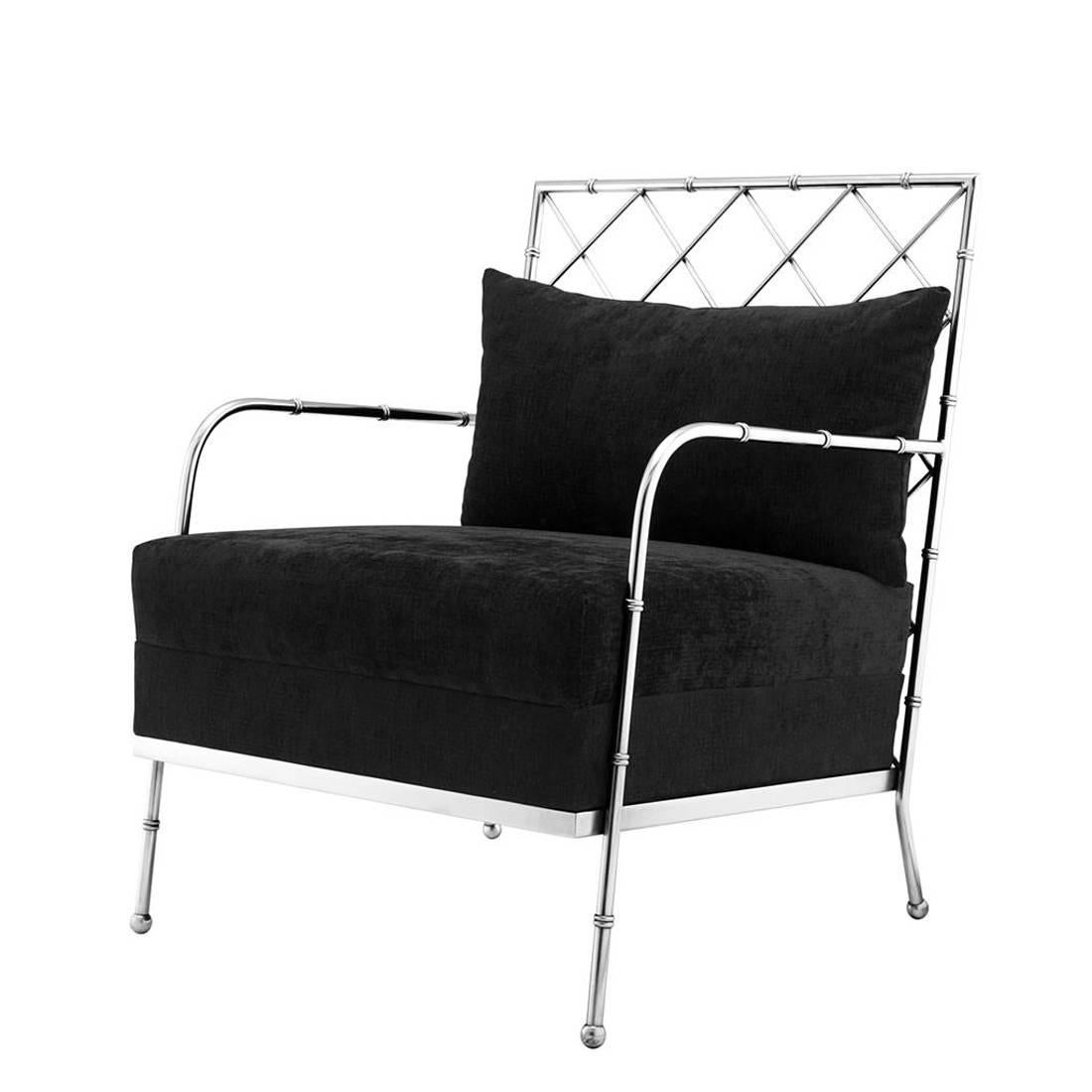 Tropic Armchair with black velvet fabric in Brass or Nickel Finish 1