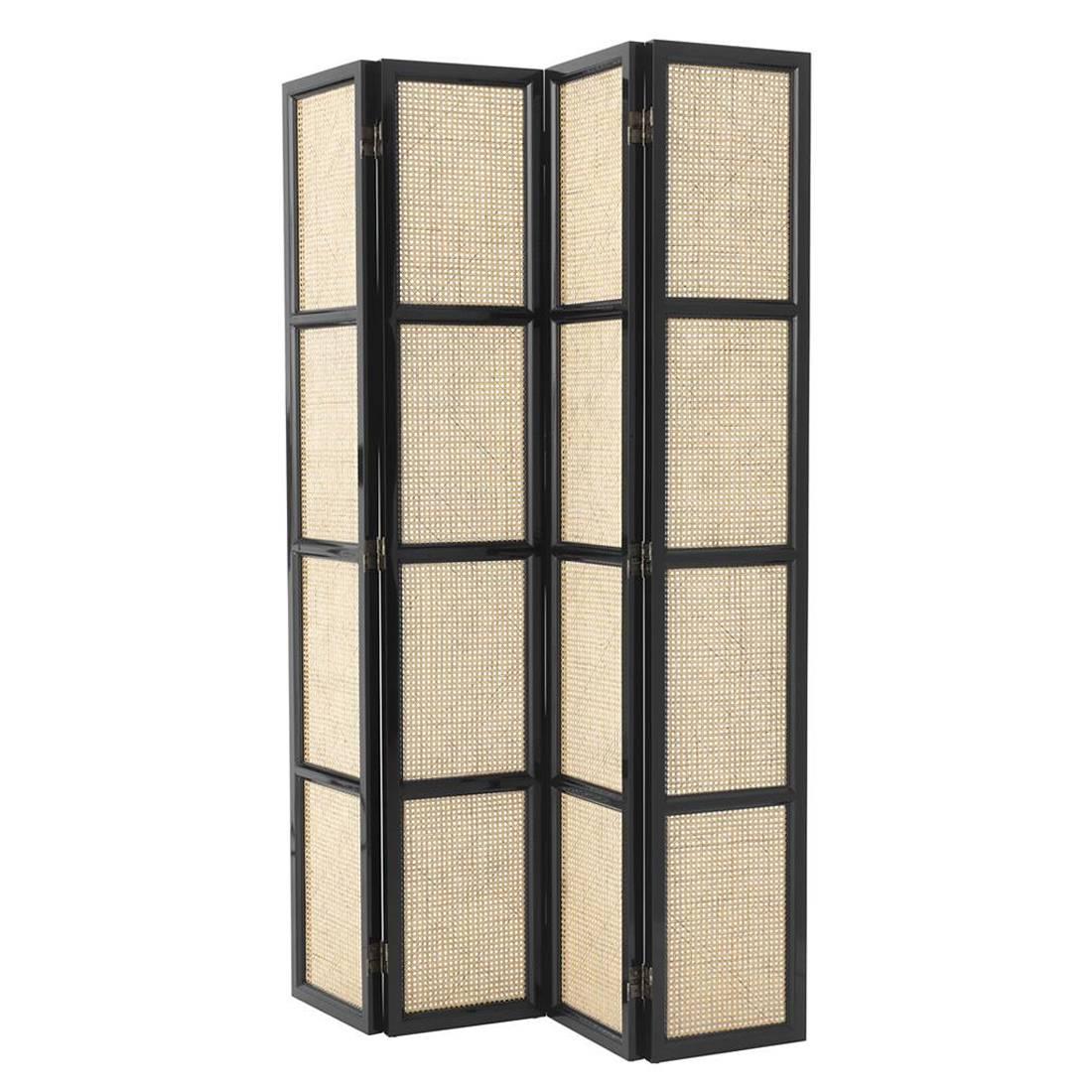 Evora Folding Screen in Black Lacquered Solid Mahogany Wood