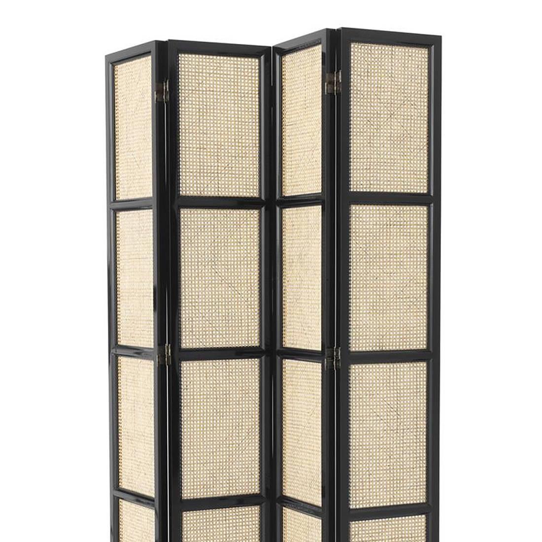 Indonesian Evora Folding Screen in Black Lacquered Solid Mahogany Wood