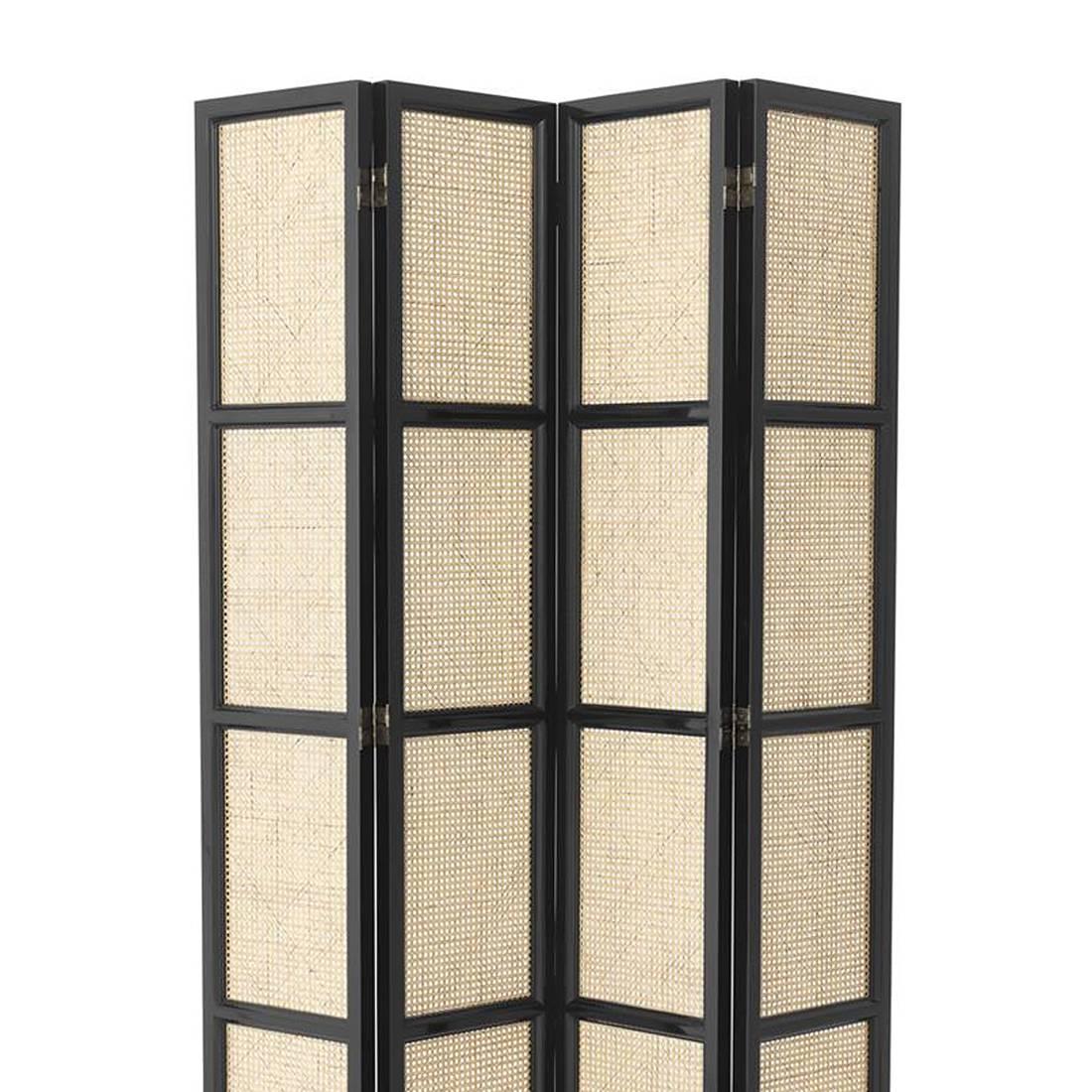 Evora Folding Screen in Black Lacquered Solid Mahogany Wood In Excellent Condition In Paris, FR