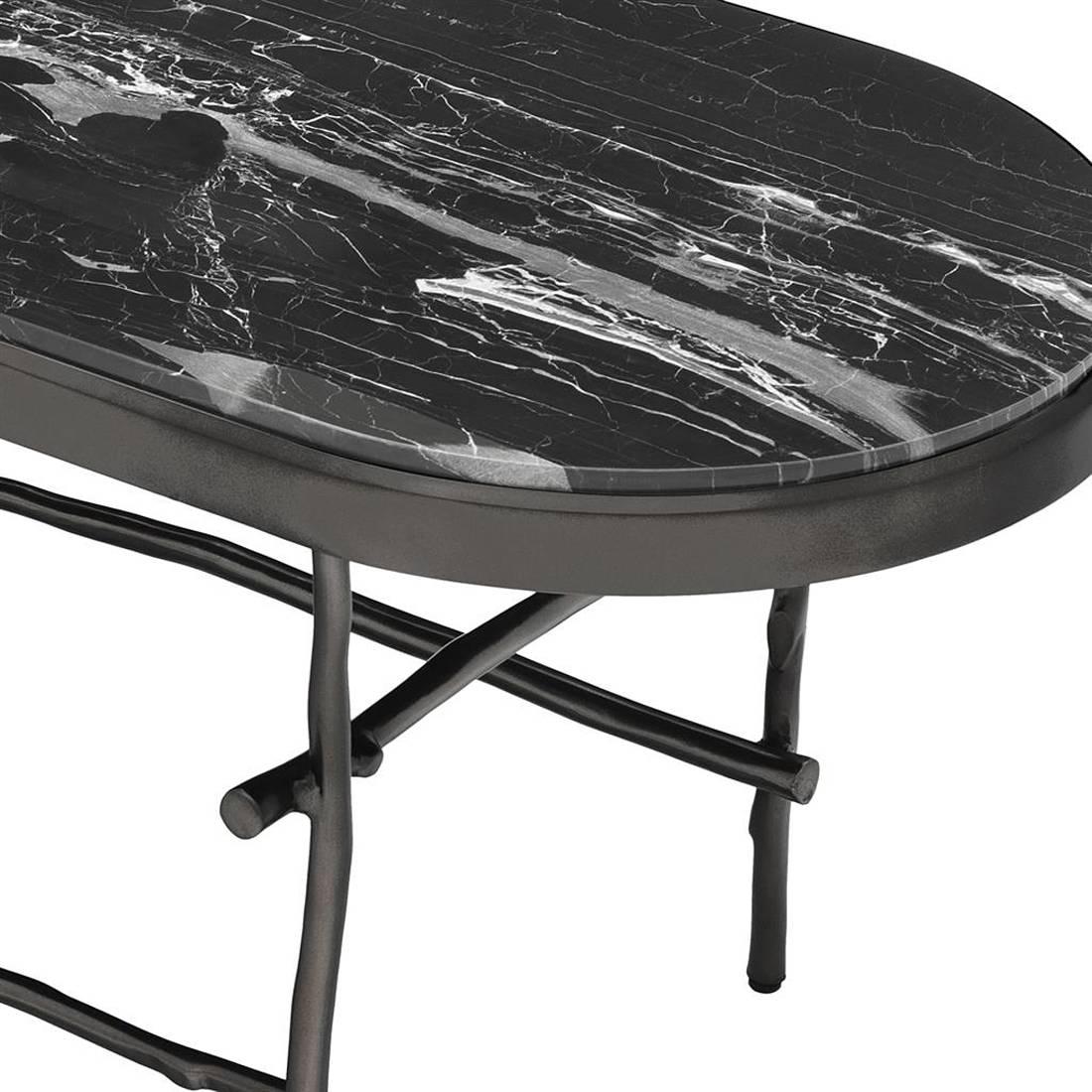 Contemporary Black Branches Long Coffee Table with Black Marble Top