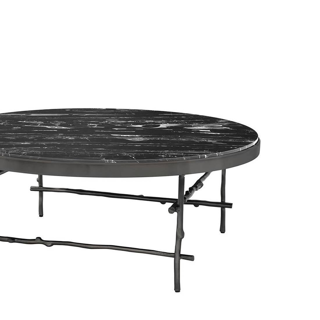 Blackened Black Branches Coffee Table with Black Marble Top For Sale