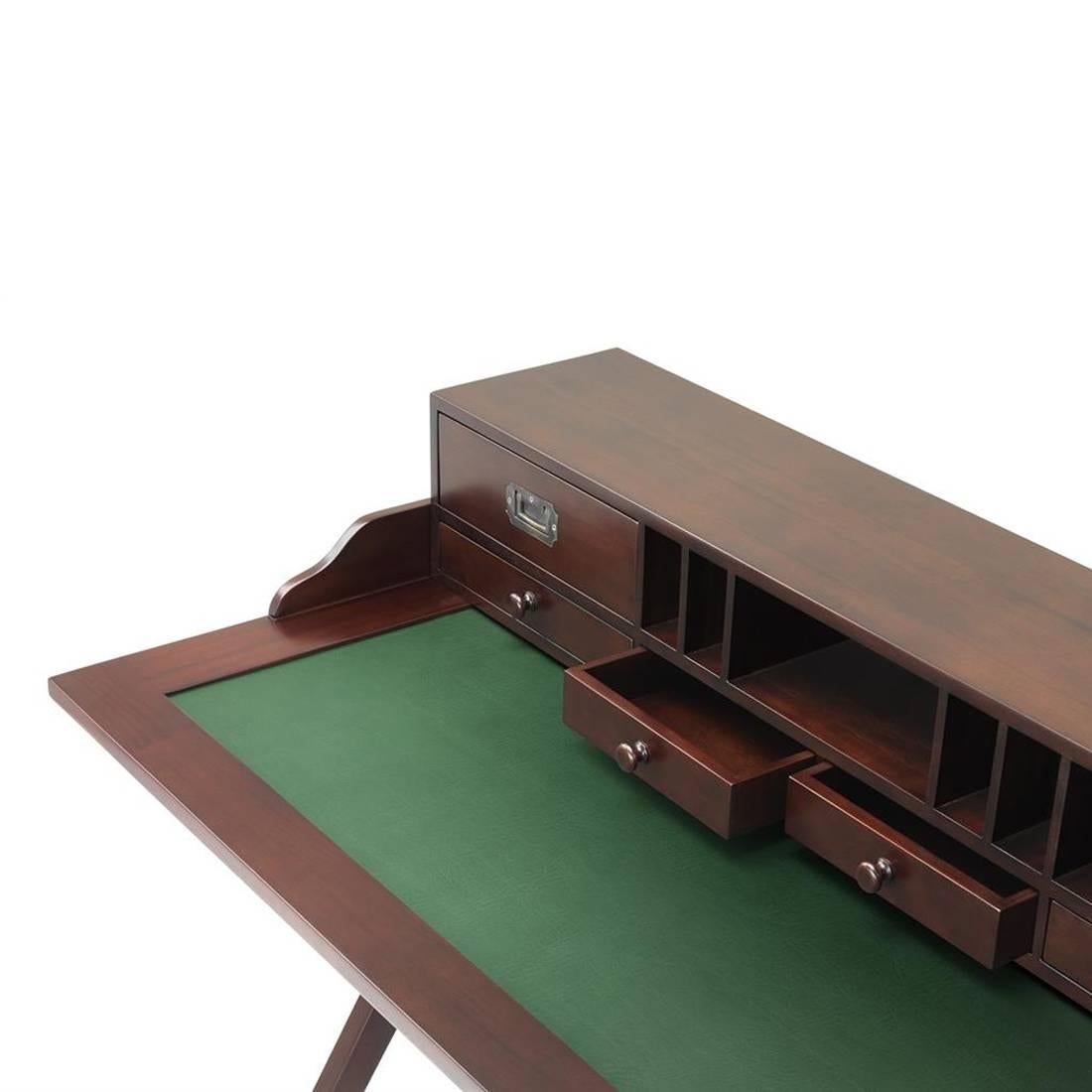 Brass Lawrence Desk in Solid Mahogany in Black or Natural Finish For Sale