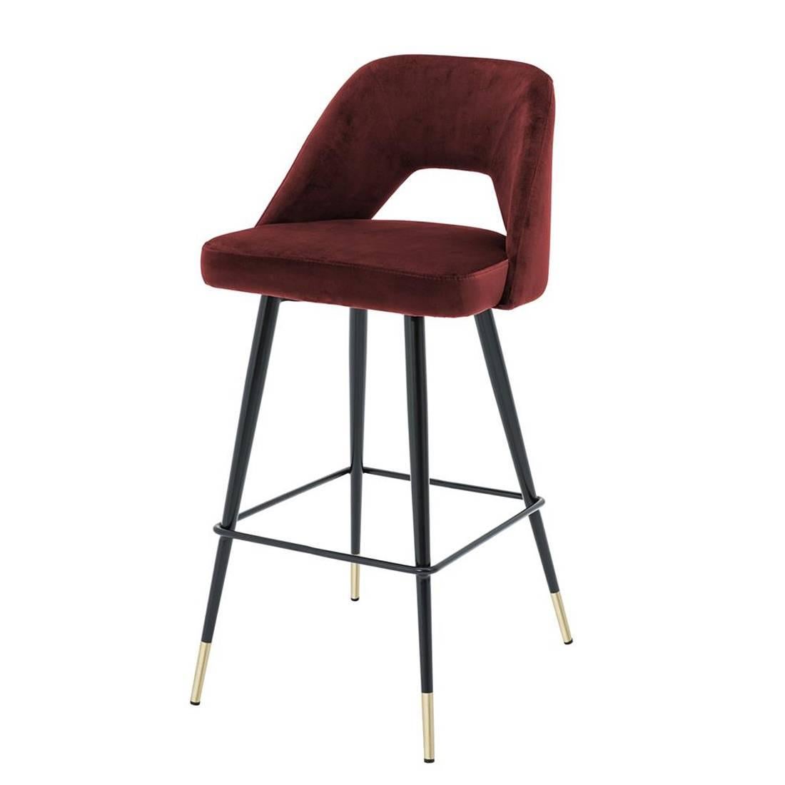 Contemporary Perfecto L Bar Stool in Blue or Red or Green Velvet Fabric