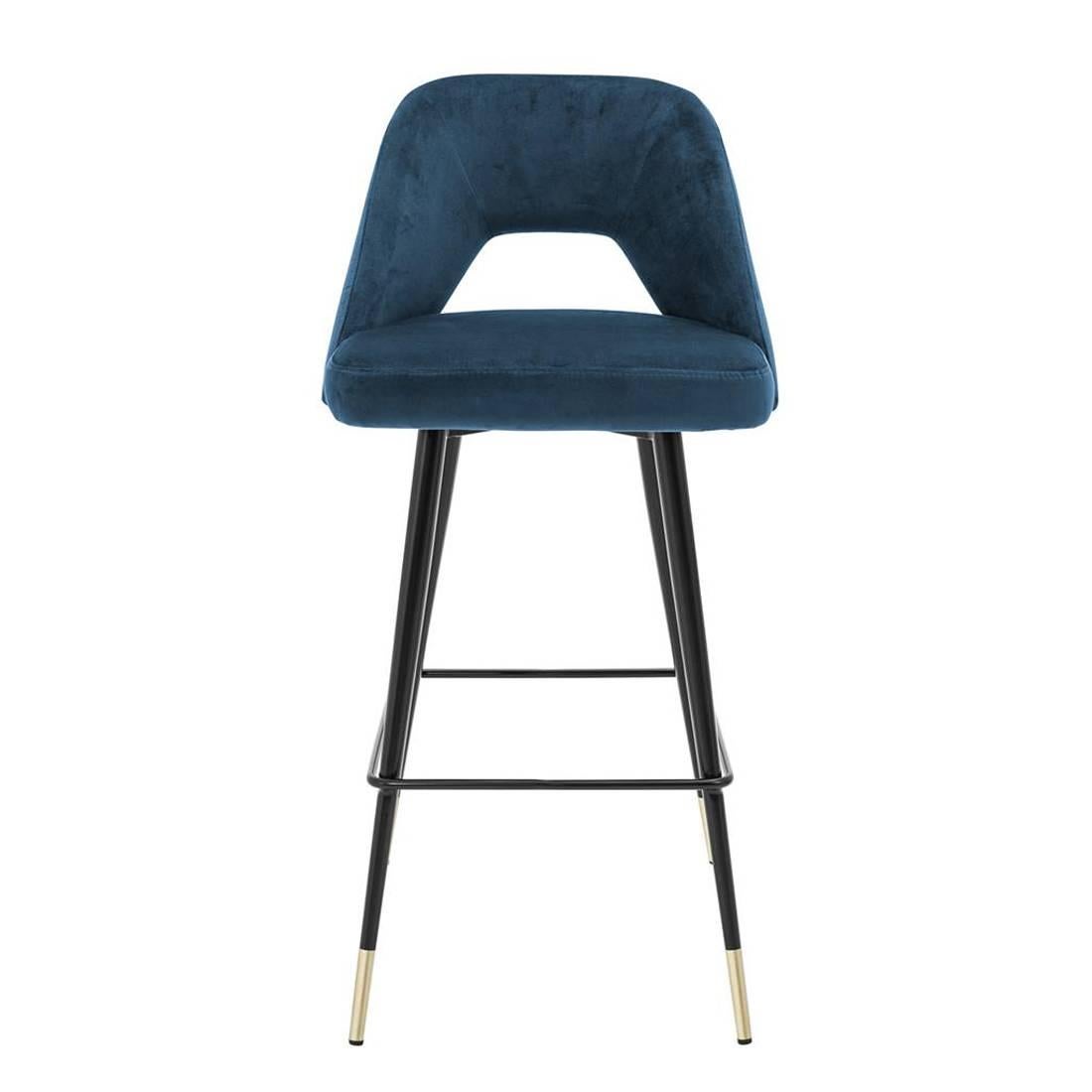 Chinese Perfecto L Bar Stool in Blue or Red or Green Velvet Fabric
